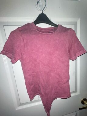 Fitted Ribbed Pink Bodysuit Top